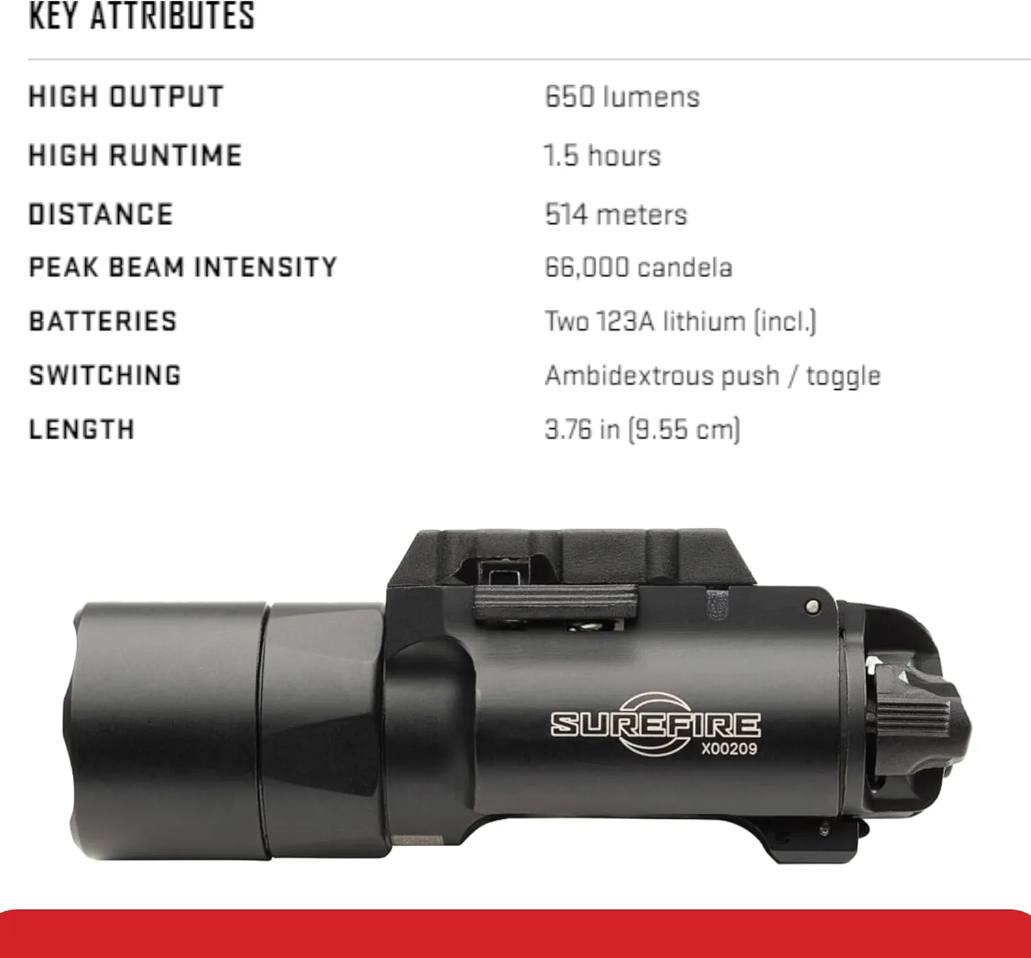 SureFire X300T-A Turbo Black Weapon Light High Output LED Bundle (650 Lumens) - Two 123A Batteries and Battery Box - X300 Turbo Light A Pistol Light for Defense, Easy Switch Mount System