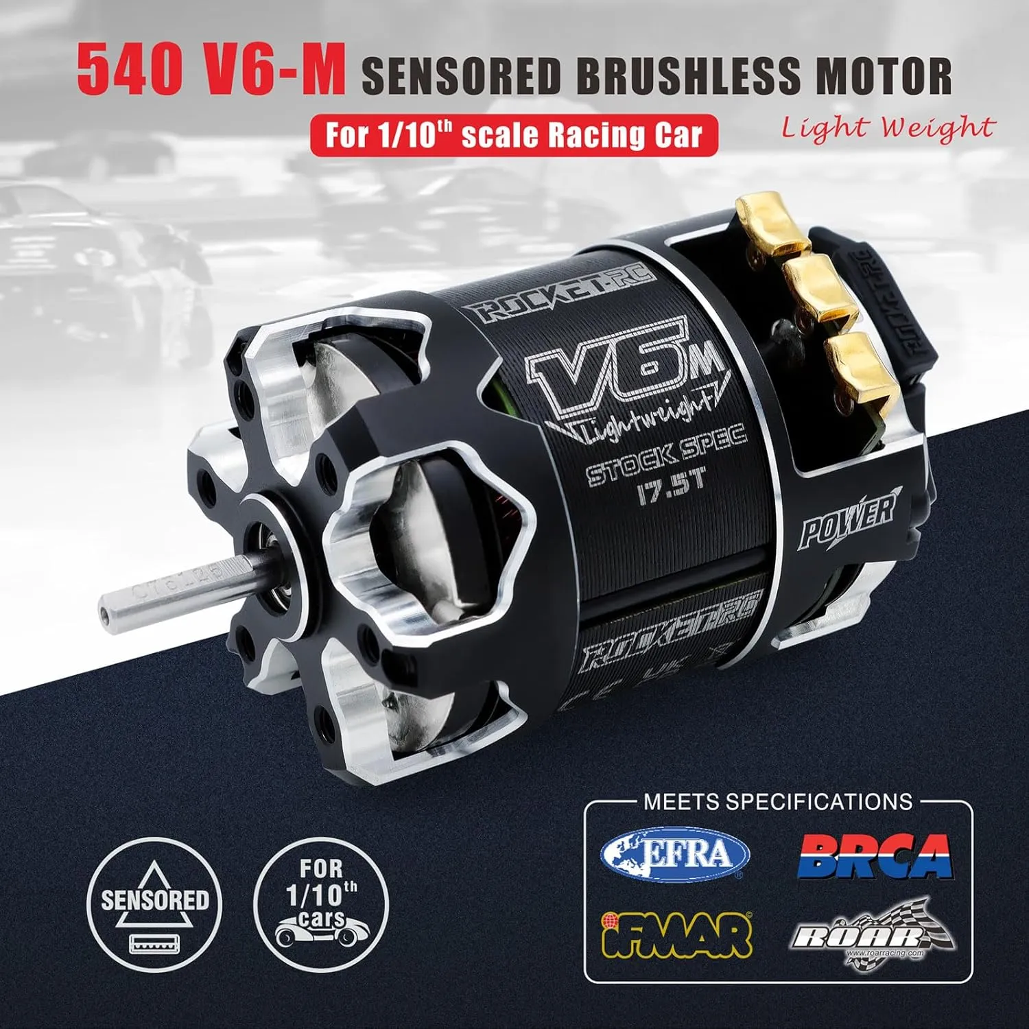 Surpass Hobby Rocket 540-V6M Sensored 17.5T Brushless Motor Light-Weight SPEC Motor for 1/10 Scale RC Racing Car (Shaft 3.175, 17.5T KV)