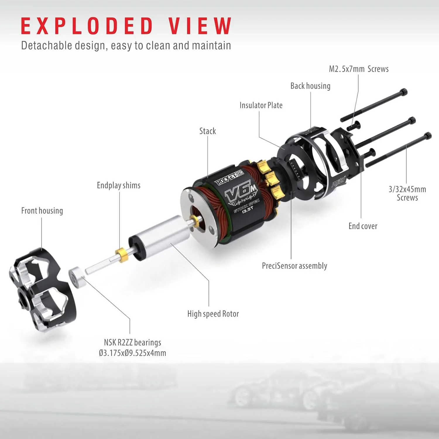 Surpass Hobby Rocket 540-V6M Sensored 17.5T Brushless Motor Light-Weight SPEC Motor for 1/10 Scale RC Racing Car (Shaft 3.175, 17.5T KV)