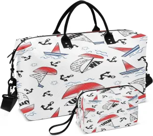 susiyo Dolphin Sailboats Switch Expandable Travel Duffle Bag, Large Weekender Overnight Bags and Adjustable Strap, Carry On Shoulder Tote Bag, Gym Duffel Bag with Toiletry Bags for Hospital