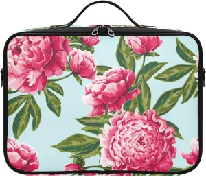 susiyo Professional Makeup Bag Large Capacity Portable Artist Storage Bag Multiple Adjustable Organizer Cosmetic Case for Travel Women Ladies Girls, Bright Pink Peony
