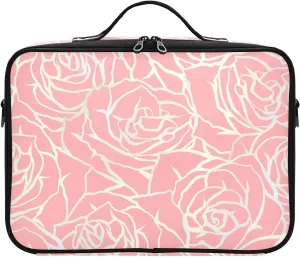 susiyo Professional Makeup Bag Large Capacity Portable Artist Storage Bag Multiple Adjustable Organizer Cosmetic Case for Travel Women Ladies Girls, Pink Bright Line Roses