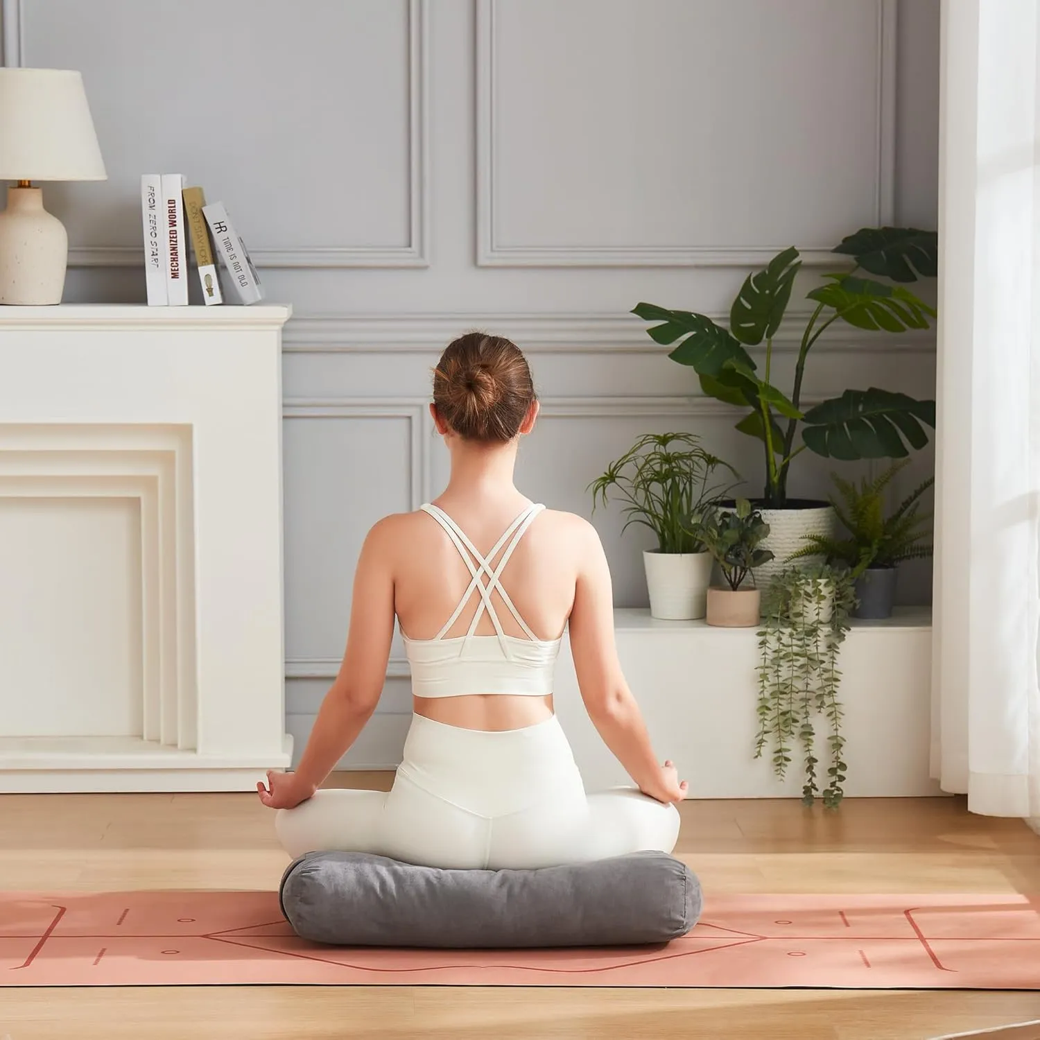 Sweet Home Collection Bolster Pillow for Restorative Supportive Cushion for Meditation Yoga, Pilates, and Relaxation Buckwheat Hulls-Removable Cover, Rectangular (Filled with 100% Cotton), Gray
