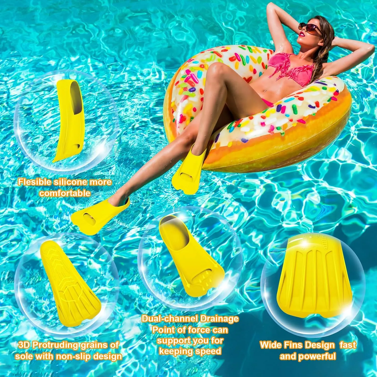 Swim Fins, Happyouth Swim Training Fins Short Fins Silicone Swim Flippers Swimming Fins with Mesh Bag for Lap Swimming Kids Adult Men Women