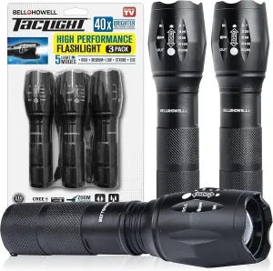TacLight 3 Pk Tactical Flashlights High Lumens, Super Bright Led Flashlights, Zoomable Heavy Duty Waterproof Flash Lights Battery Powered Small Flashlights for Emergencies/Camping AS SEEN ON TV…
