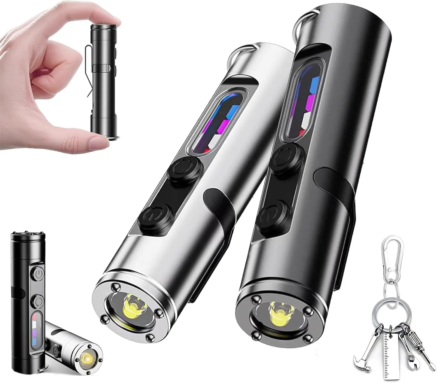 Taclite Mini – The Ultimate Everyday Micro Tool, TacLite Flashlight, Rechargeable LED Magnetic Super Bright Tactical Flashlight High Lumens, Dual Light System,3 Brightness,Waterproof (MIX 2PC)