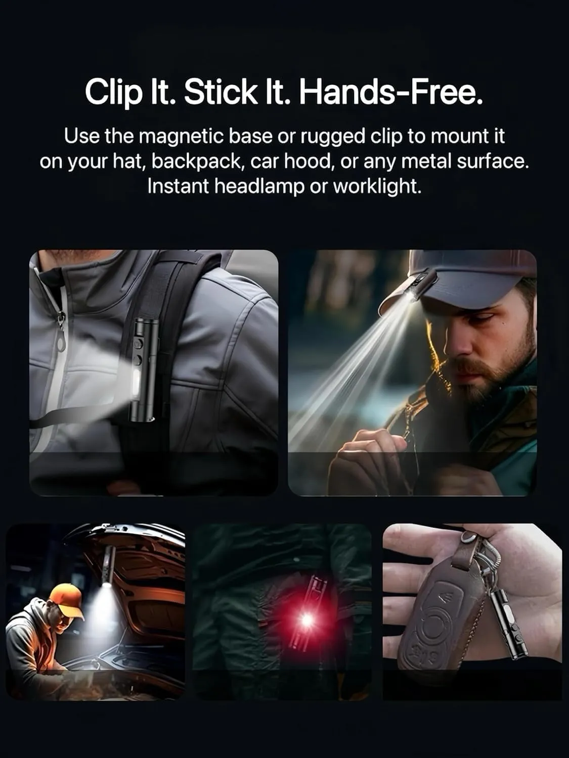 Taclite Mini - The Ultimate Everyday Micro Tool,Taclite Mini Rechargeable LED Magnetic Super Bright Tactical Flashlight High Lumens with Hat Clip,Multifunctional 3 Brightness &Waterproof (SILVER)