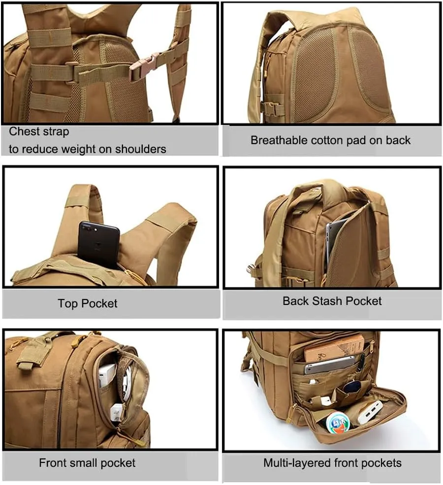 Tactical Backpack 42L Rucksack 3 Day Assault Pack Molle Bug out Day Pack Bag for Hunting Hiking Trekking