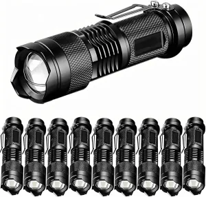 Tactical Flashlights, Bright Zoomable LED Mini Flashlights with High Lumens and 3 Modes, Waterproof Portable Pocket Flash Light for Emergency, Camping, and Outdoor Use (10 Pack)