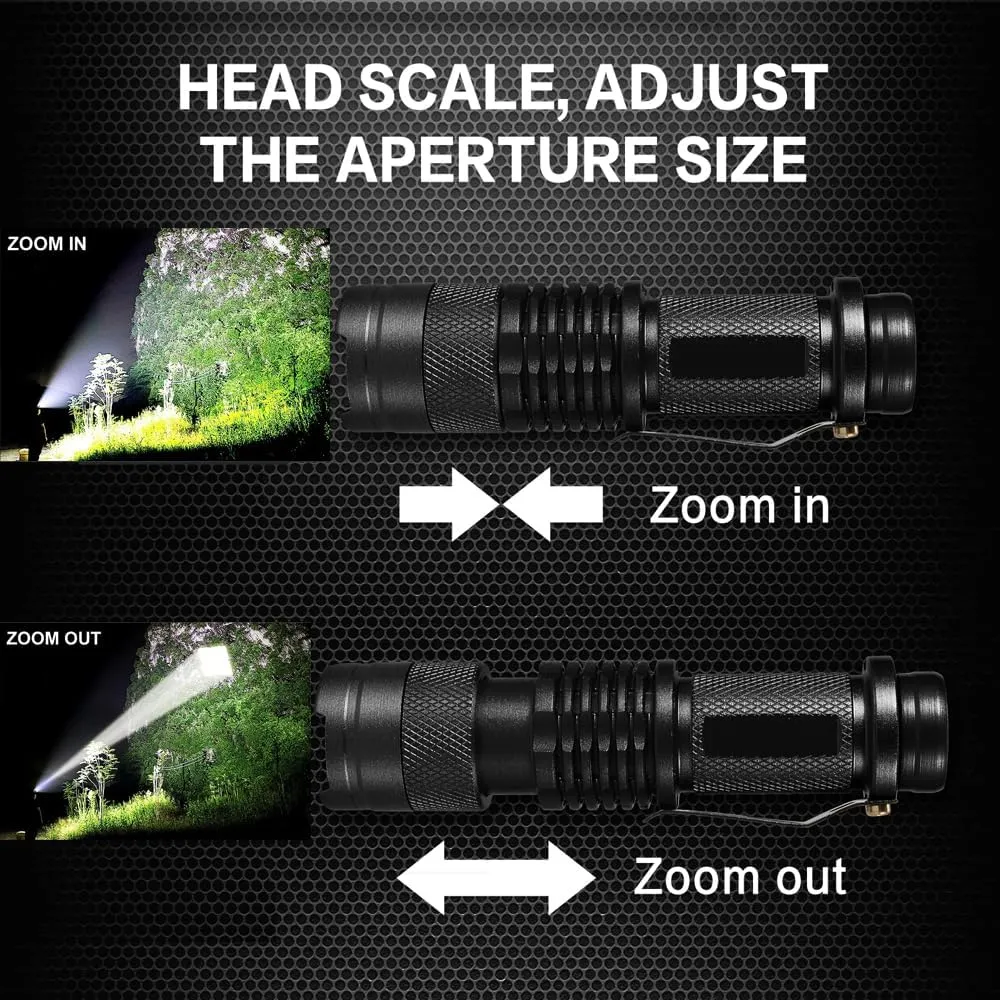 Tactical Flashlights, Bright Zoomable LED Mini Flashlights with High Lumens and 3 Modes, Waterproof Portable Pocket Flash Light for Emergency, Camping, and Outdoor Use (10 Pack)