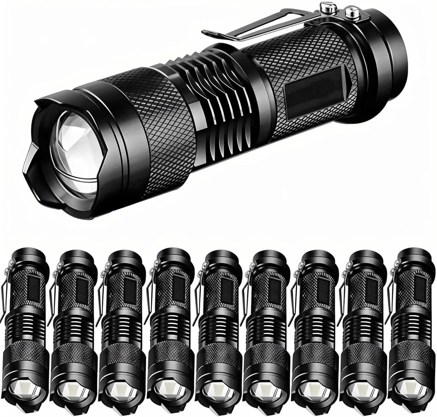 Tactical Flashlights, Bright Zoomable LED Mini Flashlights with High Lumens and 3 Modes, Waterproof Portable Pocket Flash Light for Emergency, Camping, and Outdoor Use (10 Pack)