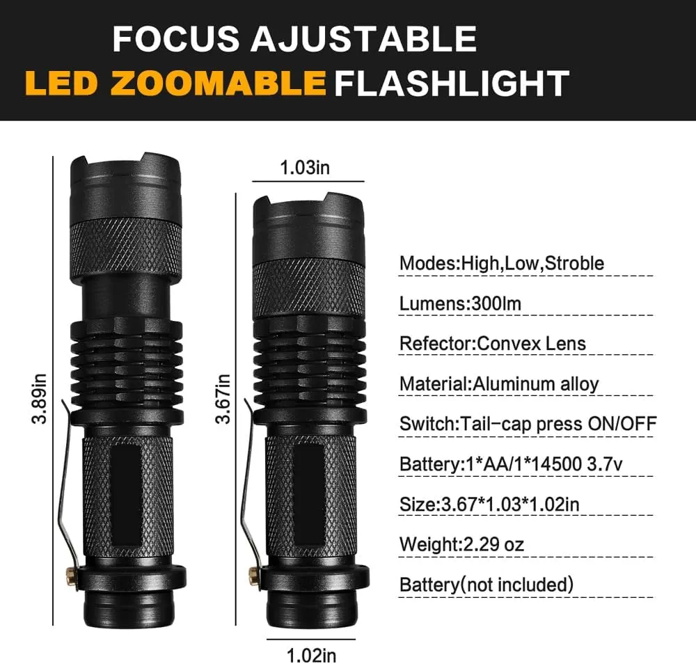 Tactical Flashlights, Bright Zoomable LED Mini Flashlights with High Lumens and 3 Modes, Waterproof Portable Pocket Flash Light for Emergency, Camping, and Outdoor Use (10 Pack)