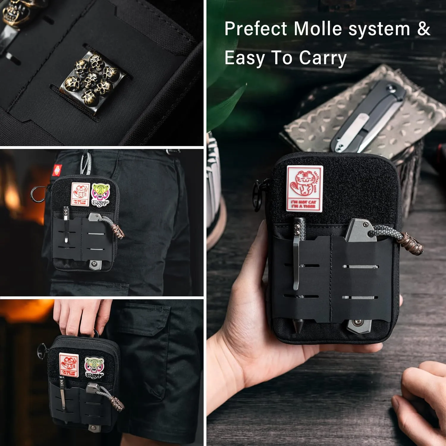 TACTICAL GEEK Block E2.0 EDC Compact Waist Pocket Pouch, Multi-Purpose Molle EDC Pouch Gadget Organizer, Multi-Purpose Molle Tool Pouch for Multitools, Nylon Daily Utility Tool Organizer Bag Black