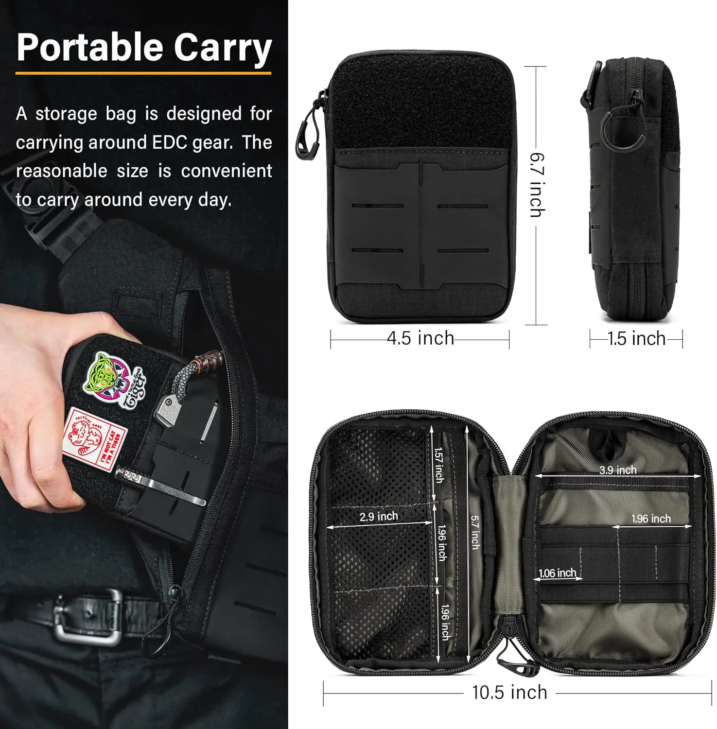TACTICAL GEEK Block E2.0 EDC Compact Waist Pocket Pouch, Multi-Purpose Molle EDC Pouch Gadget Organizer, Multi-Purpose Molle Tool Pouch for Multitools, Nylon Daily Utility Tool Organizer Bag Black