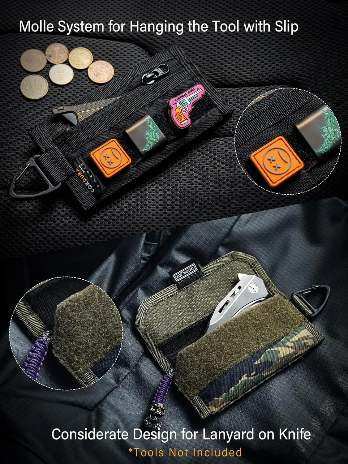TACTICAL GEEK Storage A2 M EDC Pouch Organizer, Nylon Coin Purse, Multi-Purpose EDC Storage Pocket, Multitools Small Pocket Organizer for Men, Compact Gadget Pouch for Daily Carry Black