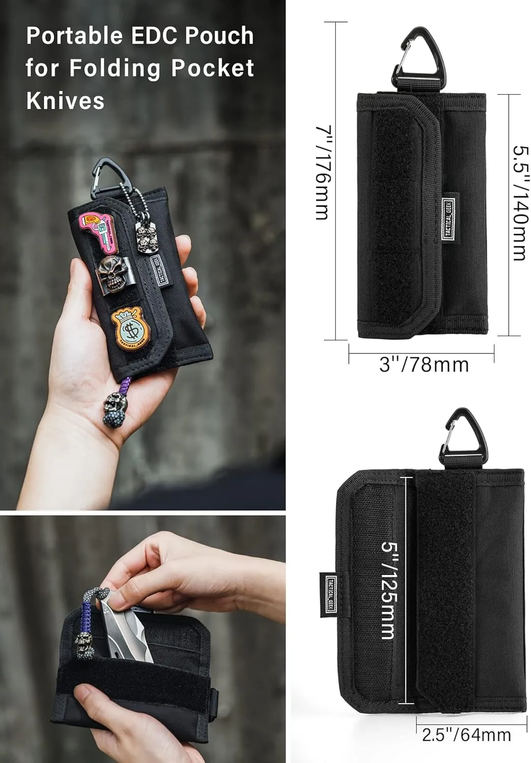 TACTICAL GEEK Storage A2 M EDC Pouch Organizer, Nylon Coin Purse, Multi-Purpose EDC Storage Pocket, Multitools Small Pocket Organizer for Men, Compact Gadget Pouch for Daily Carry Black