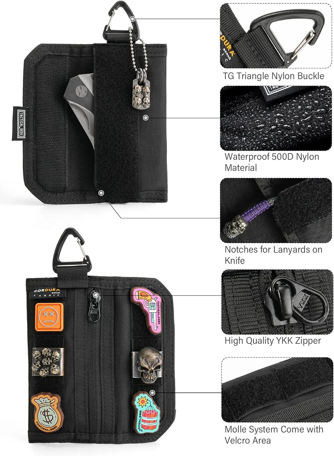 TACTICAL GEEK Storage A2 M EDC Pouch Organizer, Nylon Coin Purse, Multi-Purpose EDC Storage Pocket, Multitools Small Pocket Organizer for Men, Compact Gadget Pouch for Daily Carry Black