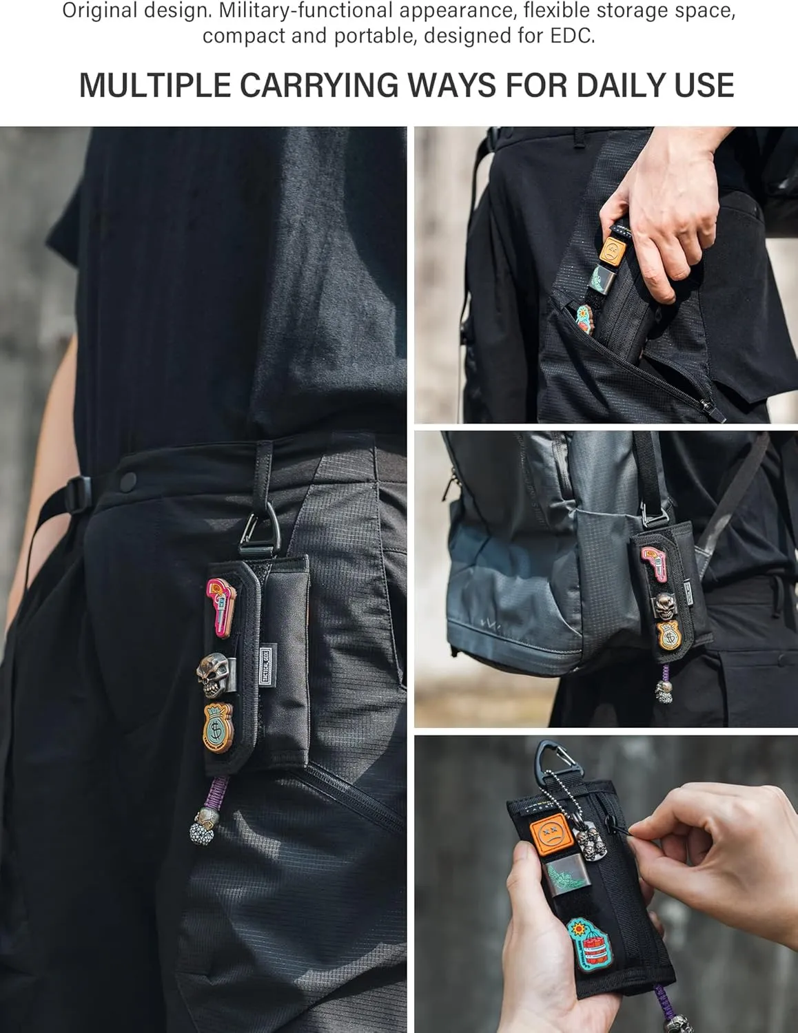 TACTICAL GEEK Storage A2 M EDC Pouch Organizer, Nylon Coin Purse, Multi-Purpose EDC Storage Pocket, Multitools Small Pocket Organizer for Men, Compact Gadget Pouch for Daily Carry Black
