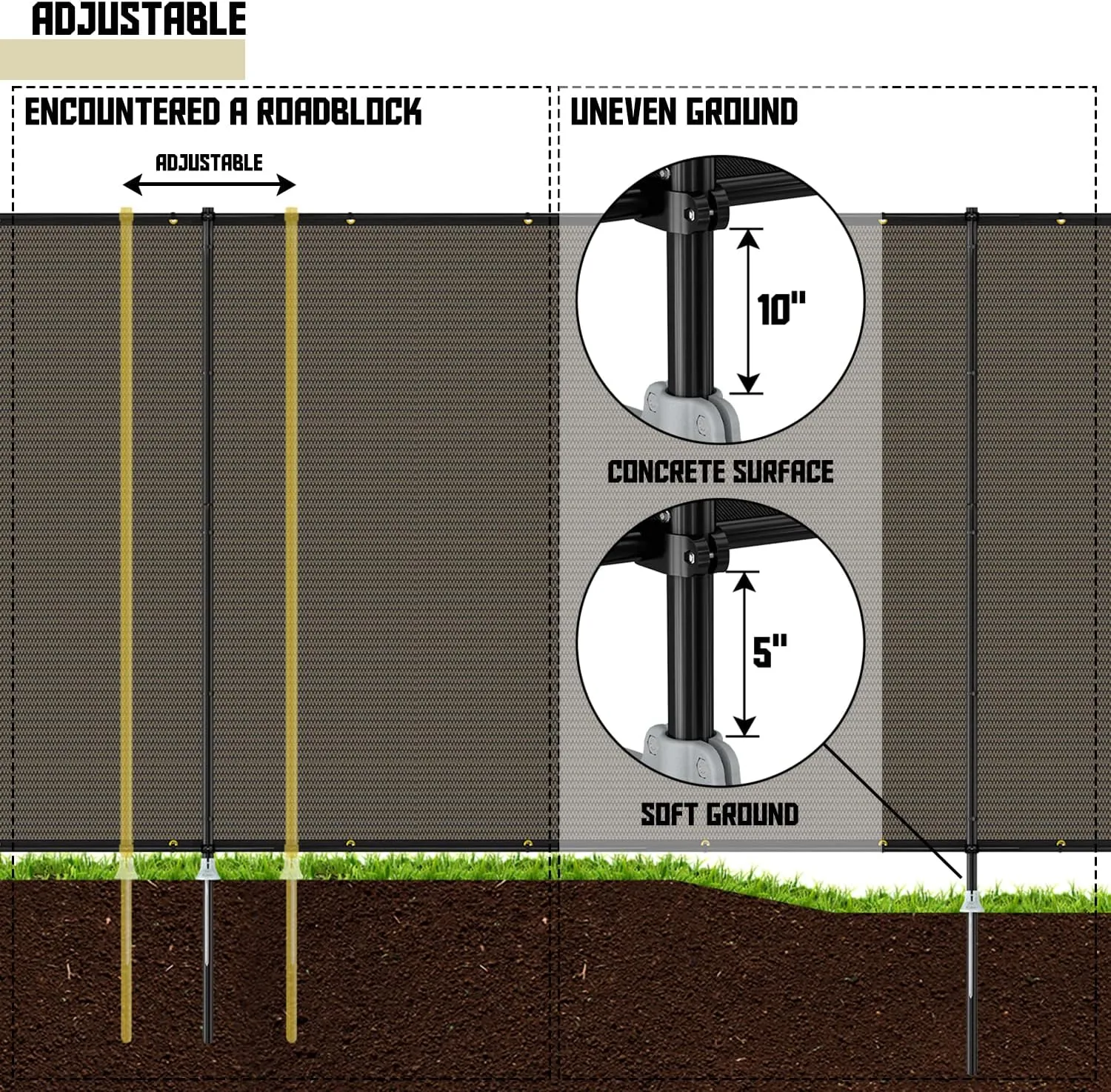 TANG 5'x30' Outdoor Privacy Fence with Iron Poles Ground Spikes Outdoor Divider Dog Fence for Garden Backyard Patio Yard Barrier Boarder, Brown