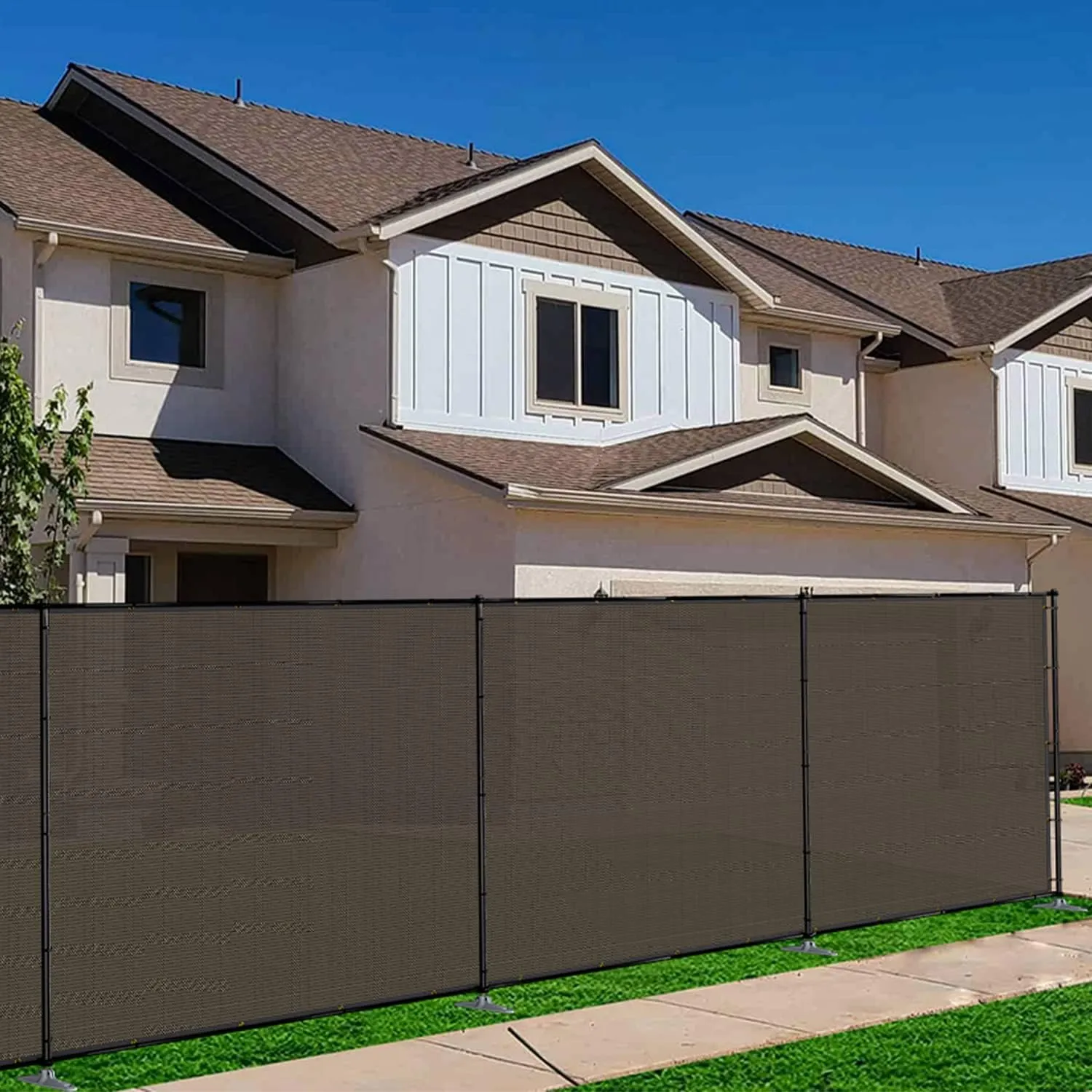 TANG 5'x30' Outdoor Privacy Fence with Iron Poles Ground Spikes Outdoor Divider Dog Fence for Garden Backyard Patio Yard Barrier Boarder, Brown
