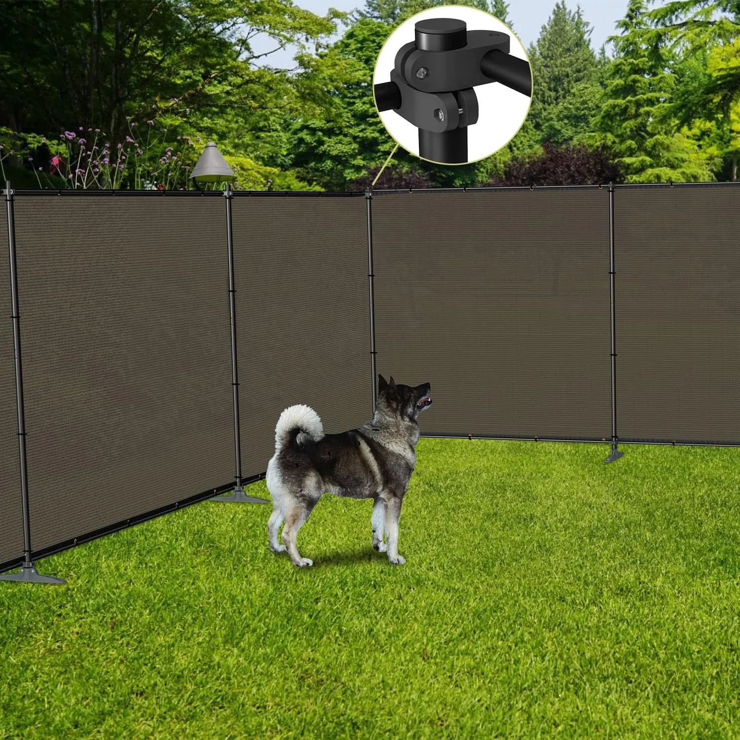 TANG 5'x30' Outdoor Privacy Fence with Iron Poles Ground Spikes Outdoor Divider Dog Fence for Garden Backyard Patio Yard Barrier Boarder, Brown