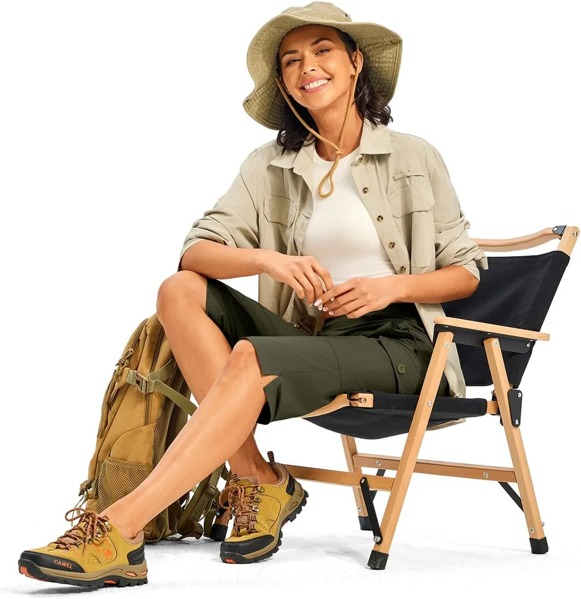 TBMPOY Womens 15" Long Hiking Shorts Below Knee Length Cargo Capri Bermuda Water Resistant Lightweight Stretch 3 Pockets