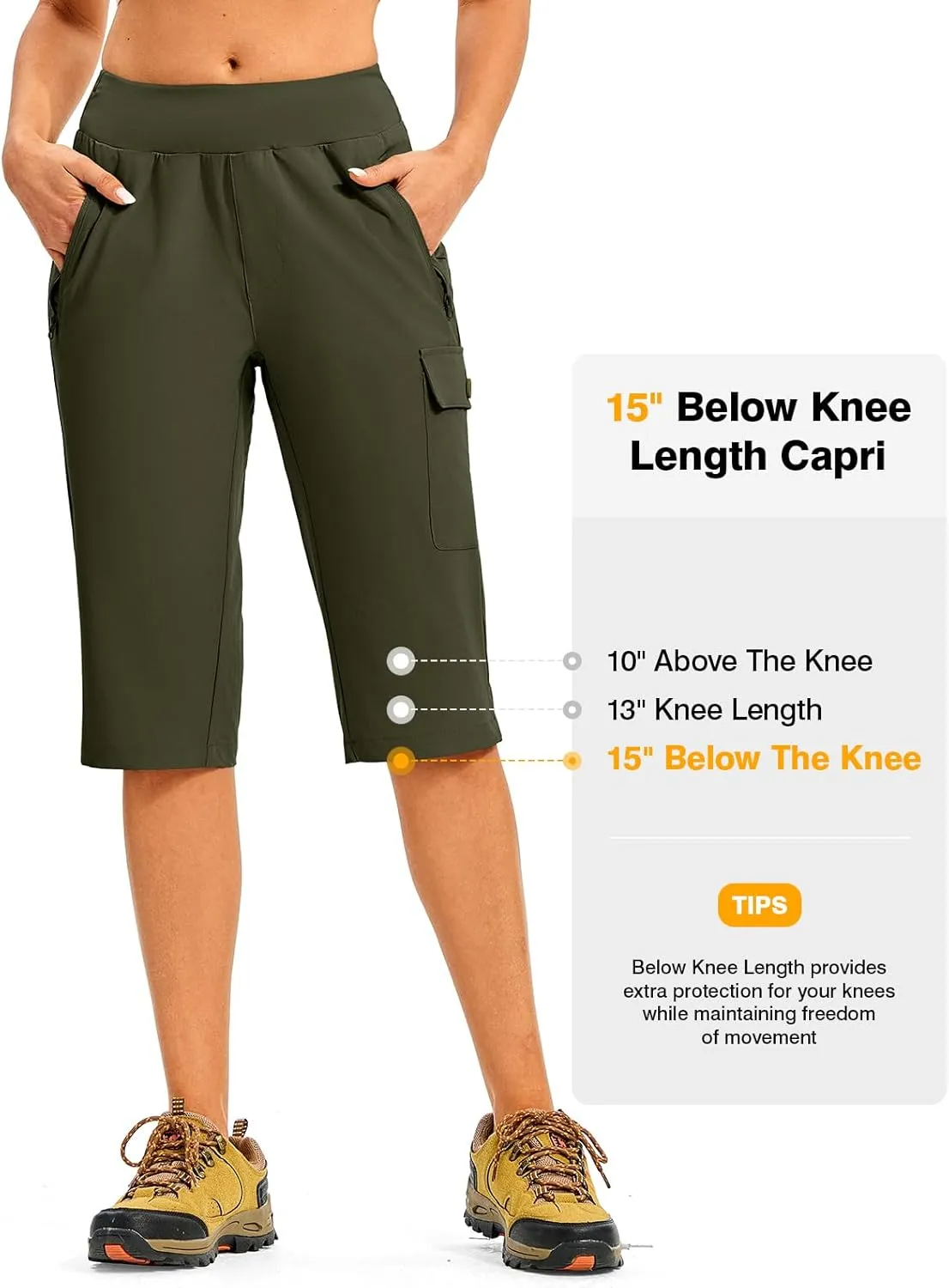TBMPOY Womens 15" Long Hiking Shorts Below Knee Length Cargo Capri Bermuda Water Resistant Lightweight Stretch 3 Pockets