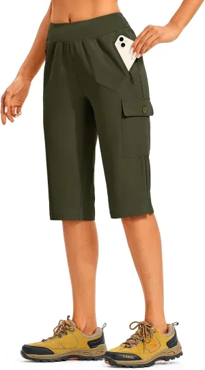 TBMPOY Womens 15" Long Hiking Shorts Below Knee Length Cargo Capri Bermuda Water Resistant Lightweight Stretch 3 Pockets