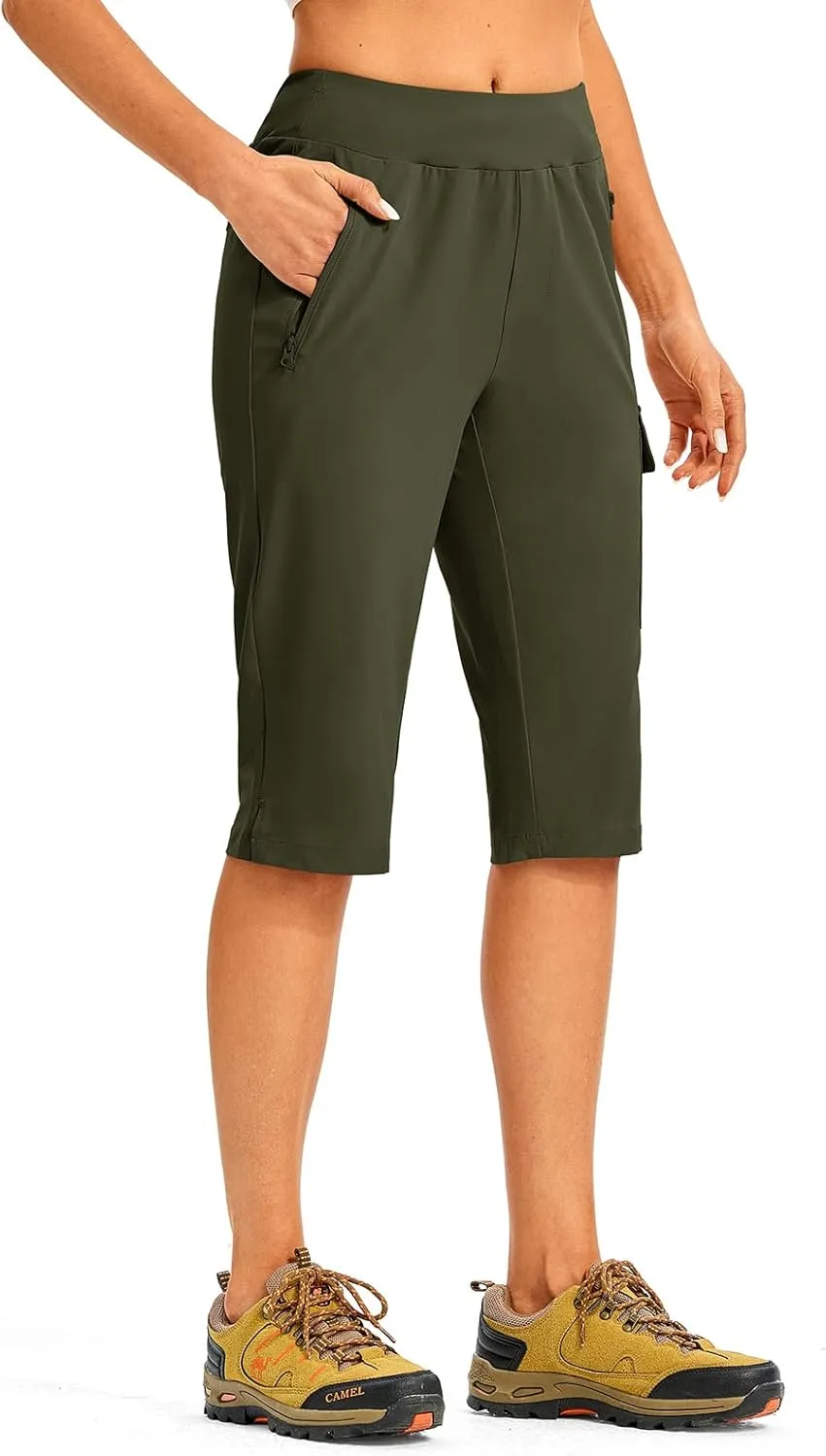 TBMPOY Womens 15" Long Hiking Shorts Below Knee Length Cargo Capri Bermuda Water Resistant Lightweight Stretch 3 Pockets
