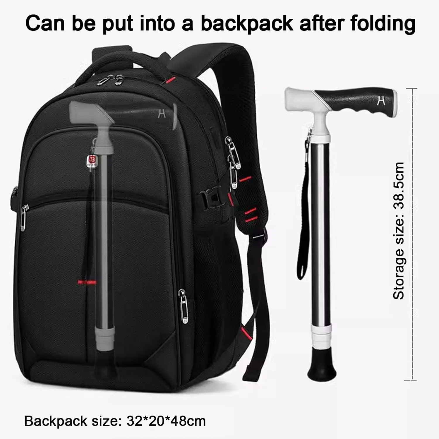 Telescopic Blind Cane T-Shaped Folding Cane Walking Aid for The Blind and Elderly Trekking Stick That Can Be Put in a School Bag(A,38~105cm)