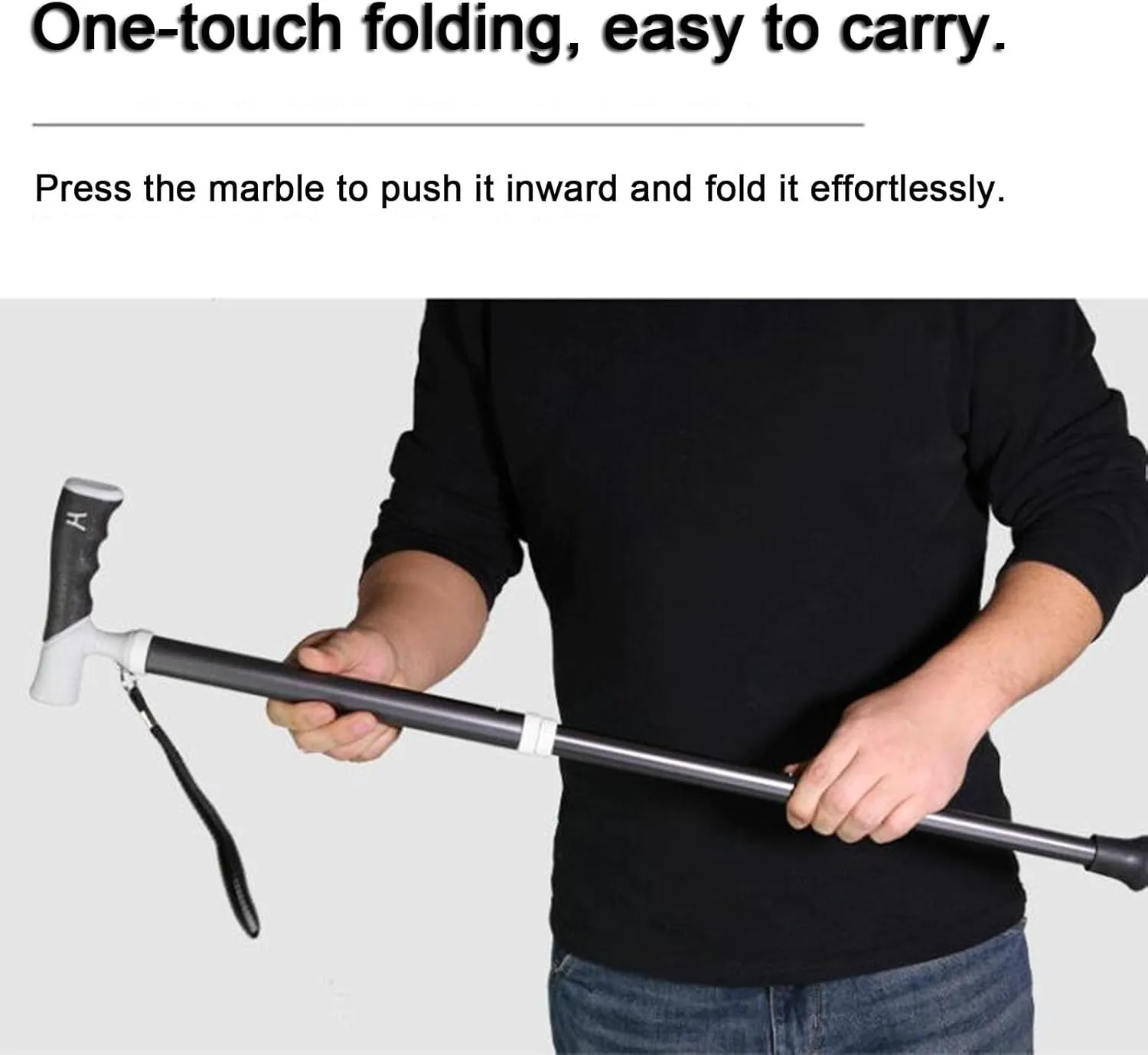 Telescopic Blind Cane T-Shaped Folding Cane Walking Aid for The Blind and Elderly Trekking Stick That Can Be Put in a School Bag(A,38~105cm)