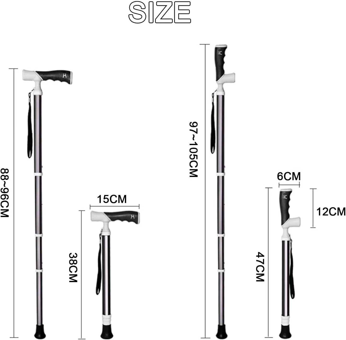 Telescopic Blind Cane T-Shaped Folding Cane Walking Aid for The Blind and Elderly Trekking Stick That Can Be Put in a School Bag(A,38~105cm)