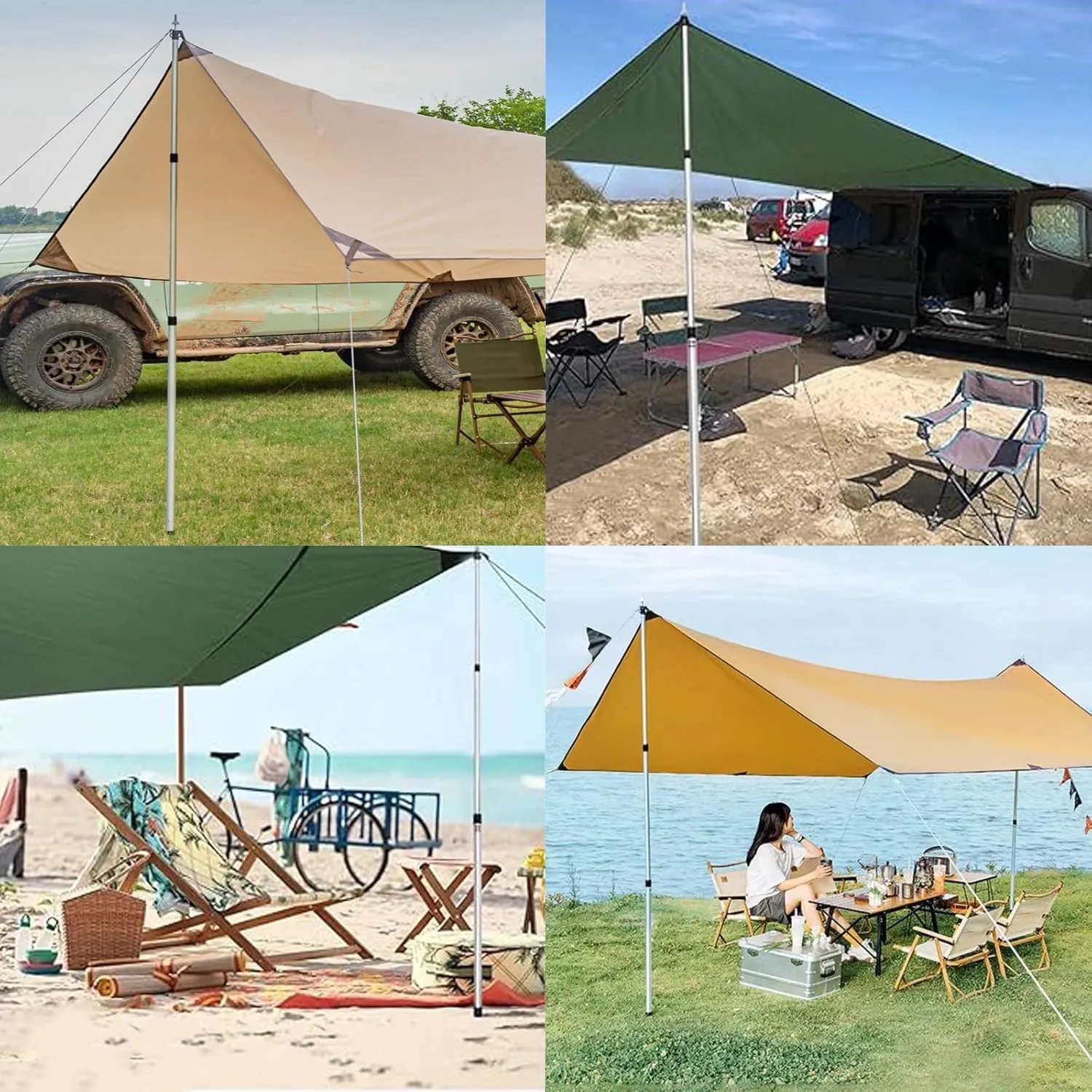 Telescoping 37.8-92.5 in Awning Poles, Silver Aluminum Alloy Tarp Poles for Outdoor Camping, Lightweight Tent Poles with Non-Slip Silicone Feet Covers(Set of 2)