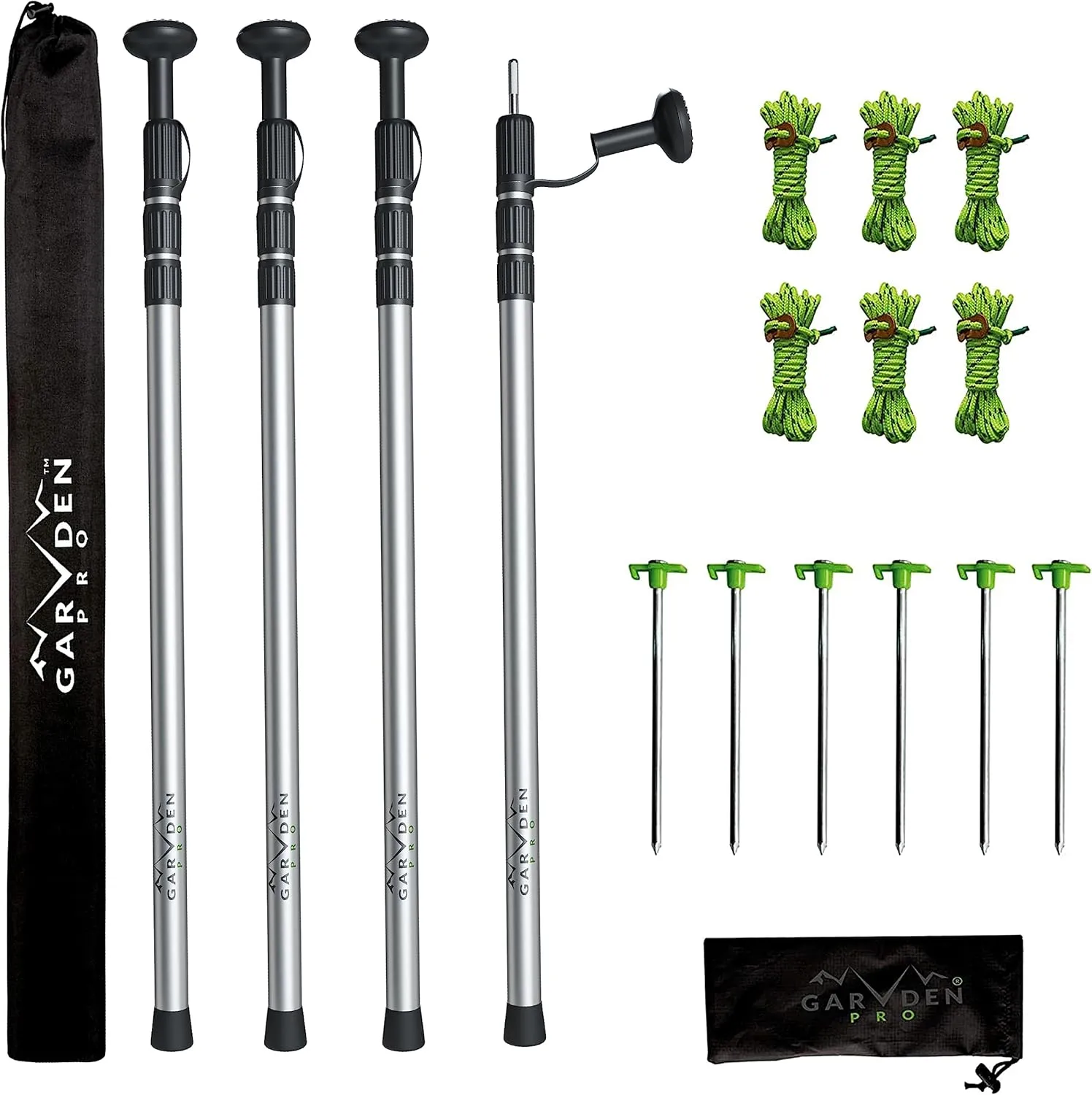 Telescoping Tarp Poles | Replacement Canopy Adjustable Aluminum Rods, Portable & Lightweight for Tent Fly, Awning, Outdoor Camping, Hiking, Backpacking & Rainfly   Pegs & Reflective Ropes
