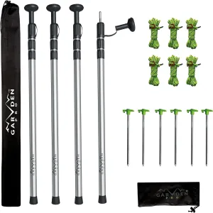 Telescoping Tarp Poles | Replacement Canopy Adjustable Aluminum Rods, Portable & Lightweight for Tent Fly, Awning, Outdoor Camping, Hiking, Backpacking & Rainfly   Pegs & Reflective Ropes
