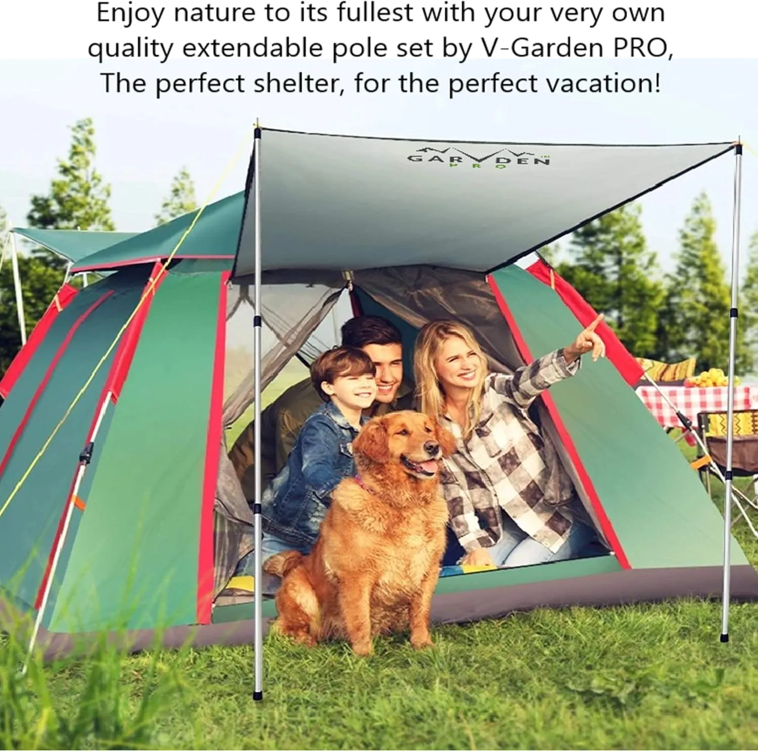 Telescoping Tarp Poles | Replacement Canopy Adjustable Aluminum Rods, Portable & Lightweight for Tent Fly, Awning, Outdoor Camping, Hiking, Backpacking & Rainfly   Pegs & Reflective Ropes
