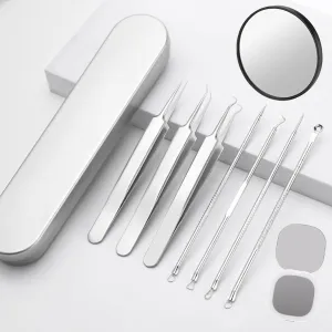 Ten-Piece Set Fecong Stainless Steel Blackhead Removal Kit, Fecong Stainless Steel Blackhead Removal Kit, Acssart Blackhead Remover, Equipped with 15x Magnifying Glass (8-Piece Set)