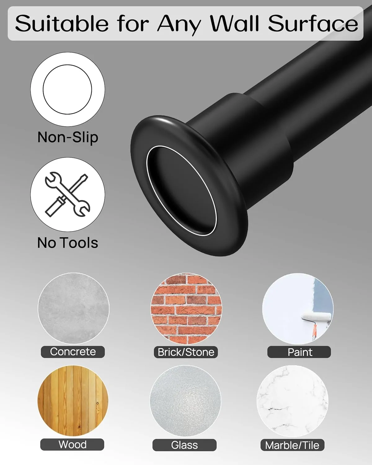 Tension Curtain Rod by EZFurni,42-123 Inches,Heavy Duty Tension Rods for Windows,No Drilling Adjustable Curtain Rod for Patio,Hold Up Blackout Curtains and Non Slip,Black
