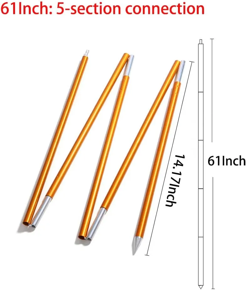 Tent Pole Rod, Adjustable Tarp and Tent Poles 2 PCS, Foldable Sunshelter Support Aluminum Rods Awning Frames Kit Replacement Parts for Outdoor Camping