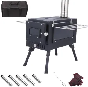 Tent Stove, Outdoor Camping Stove, Portable Wood Burning Stove, with Chimney Pipe for Tent, Shelter, Heating and Cooking