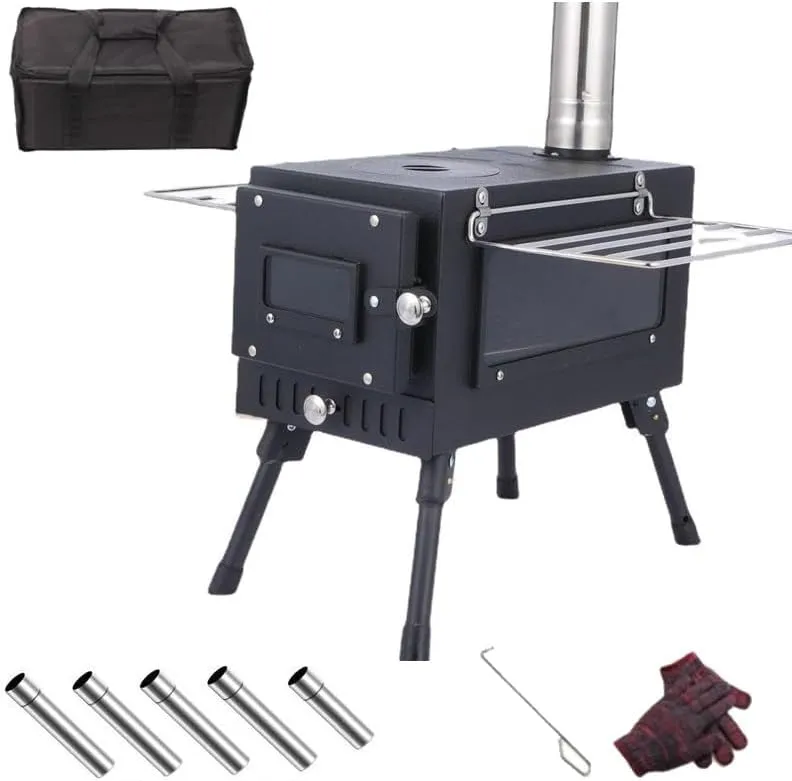 Tent Stove, Outdoor Camping Stove, Portable Wood Burning Stove, with Chimney Pipe for Tent, Shelter, Heating and Cooking