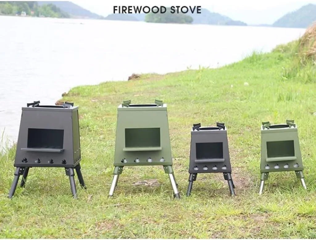Tent Stove Wood Burning Stove, Portable Folding Outdoor Camping Backpacking Charcoal for Barbecue Cooking Heating
