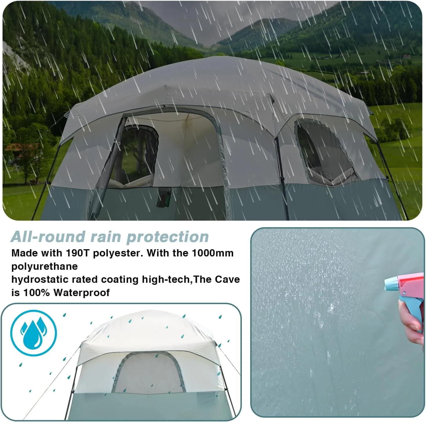 Tents 4/6/8/12 Person, Easy Setup Waterproof Camping Tent with Rainfly, Portable Double Layer Large Family Tent for Camping Backyard Outdoor &Hiking