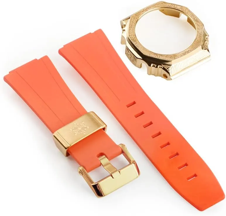 Third generation rubber strap carved stainless steel watch cover for GA2100 retrofit and upgrade DIY watch strap