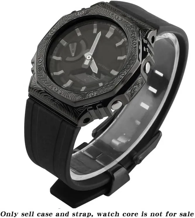 Third generation rubber strap carved stainless steel watch cover for GA2100 retrofit and upgrade DIY watch strap