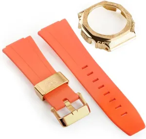 Third generation rubber strap carved stainless steel watch cover for GA2100 retrofit and upgrade DIY watch strap