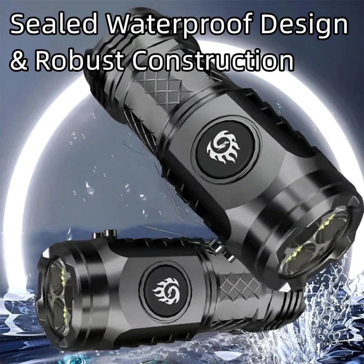 Three-Eyed Monster Mini Flashlight,Thumb Flashlight Mini Flashlights, Rechargeable High LumensHigh Power Led Flashlights with Zoomable, 5 Modes IPX7 Waterproof Flashlight (Silver)