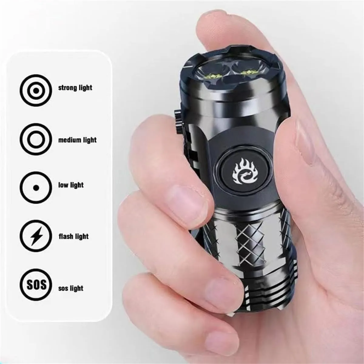 Three-Eyed Monster Mini Flashlight,Thumb Flashlight Mini Flashlights, Rechargeable High LumensHigh Power Led Flashlights with Zoomable, 5 Modes IPX7 Waterproof Flashlight (Silver)