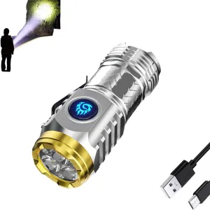 Three-Eyed Monster Mini Flashlight,Thumb Flashlight Mini Flashlights, Rechargeable High LumensHigh Power Led Flashlights with Zoomable, 5 Modes IPX7 Waterproof Flashlight (Silver)