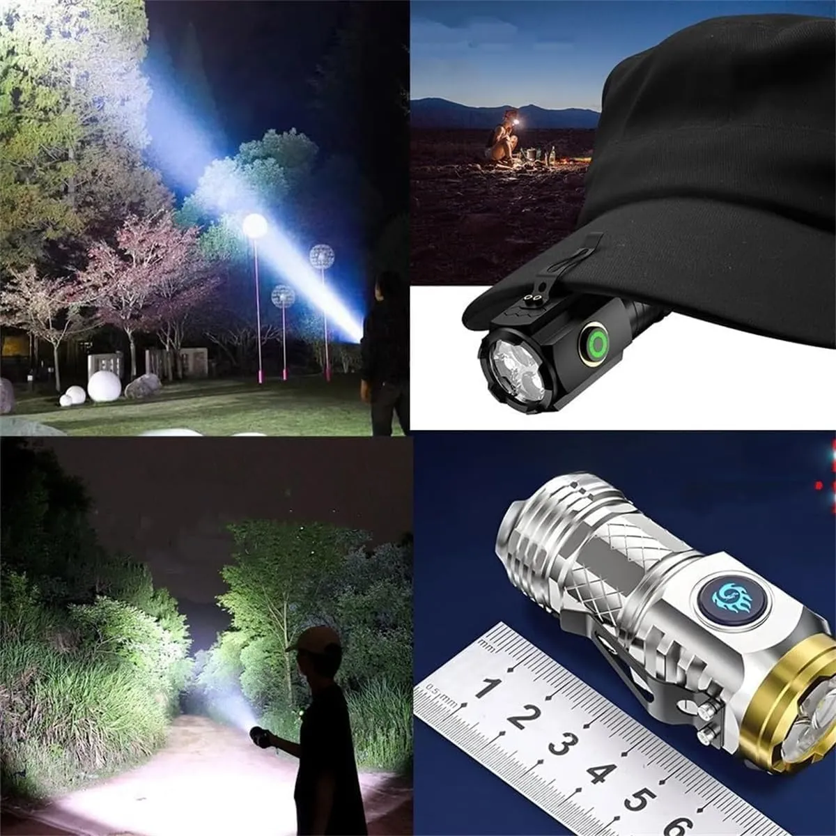 Three-Eyed Monster Mini Flashlight,Thumb Flashlight Mini Flashlights, Rechargeable High LumensHigh Power Led Flashlights with Zoomable, 5 Modes IPX7 Waterproof Flashlight (Silver)